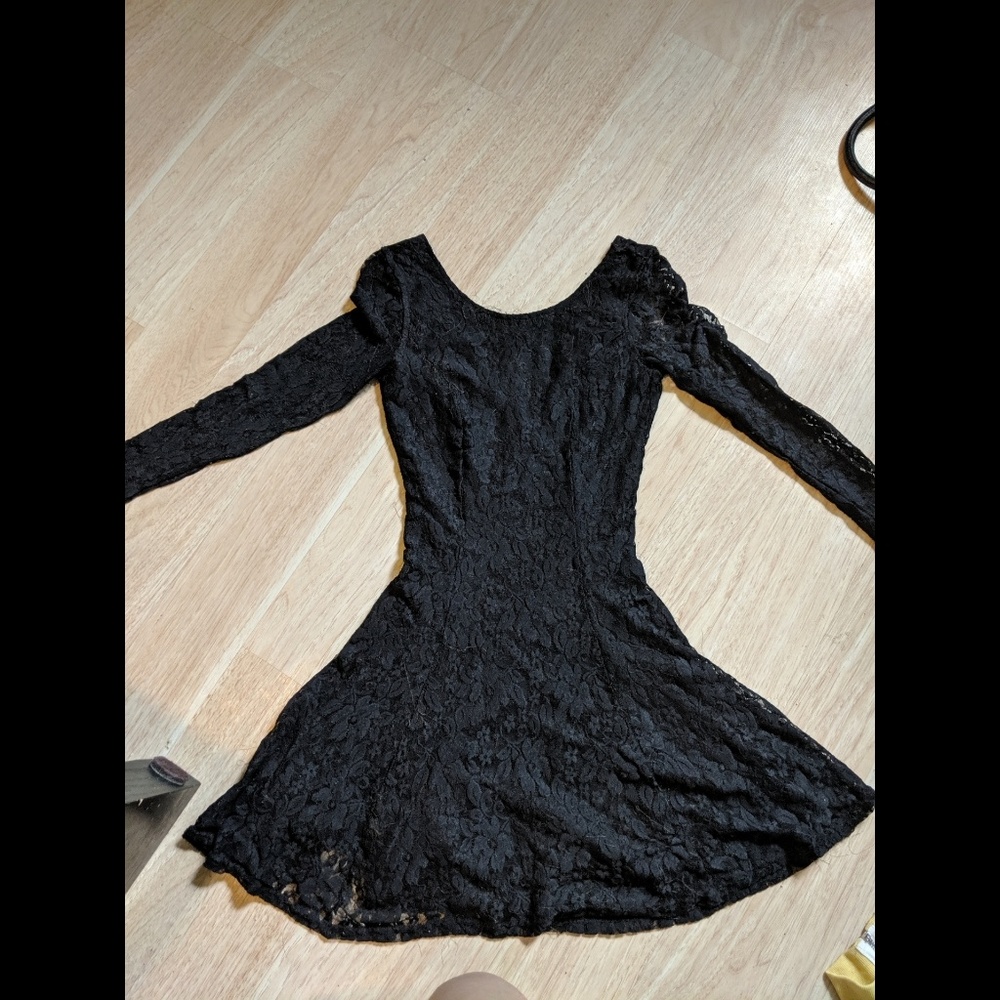 Black  Goth lace flared dress XS